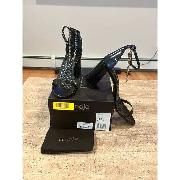 NEW Maje Black Medium Heel With Gold-tone Chain Sandals size 41 - Picture 4 of 10